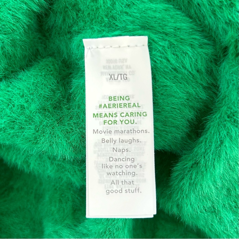 AERIE Green Flurry Fuzzy Green Crew Sweater XL - Picture 6 of 9